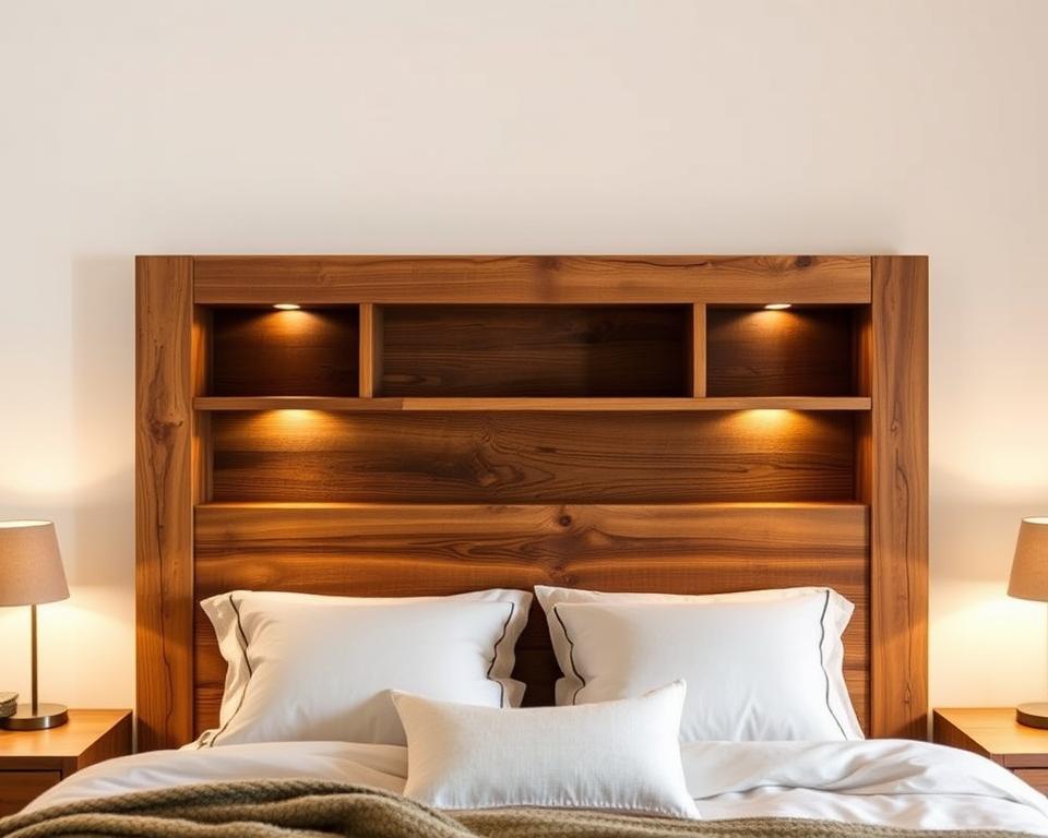 wooden headboard with storage