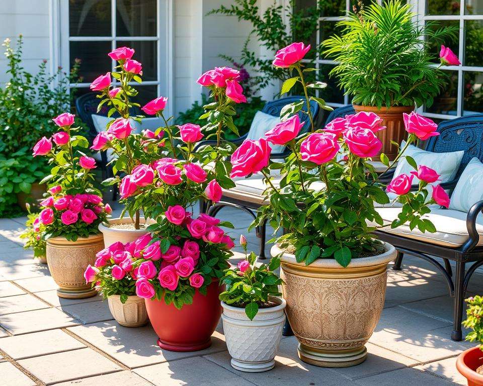 rose gardening in pots